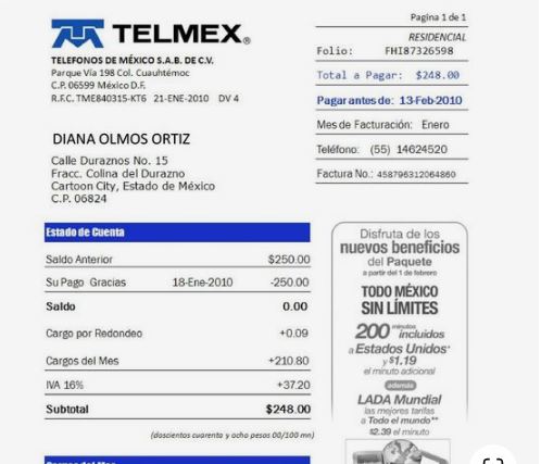 Comprobante de domicilio Telmex